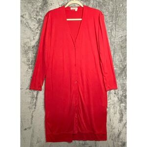 Fresh Produce Dress Sz Large Coral Red Button Up Ribbed LS Slits Style 22968
